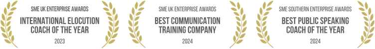 SME UK Enterprise Awards - Best Communication Training Company 2024, International Elocution Coach of the Year 2023, Best Public Speaking Coach of the Year 2024